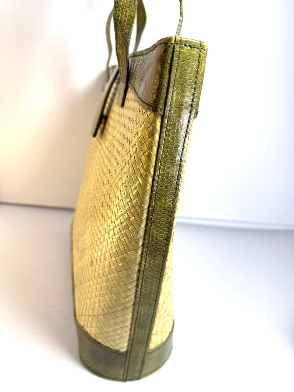 Source Unknown Olive Green And Natural Woven Tote View 4
